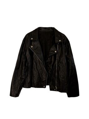 Oversized Black Faux Leather Moto Jacket - Women